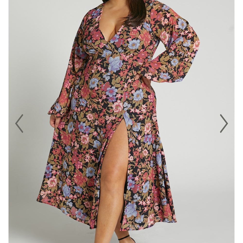 HENNY MIDI DRESS - LONG SLEEVE SPLIT DRESS IN DUSK FLORAL